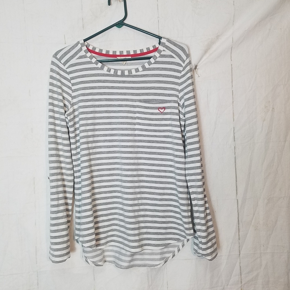 Jane And Delancey Gray and White Striped Long Sleeve Shirt
